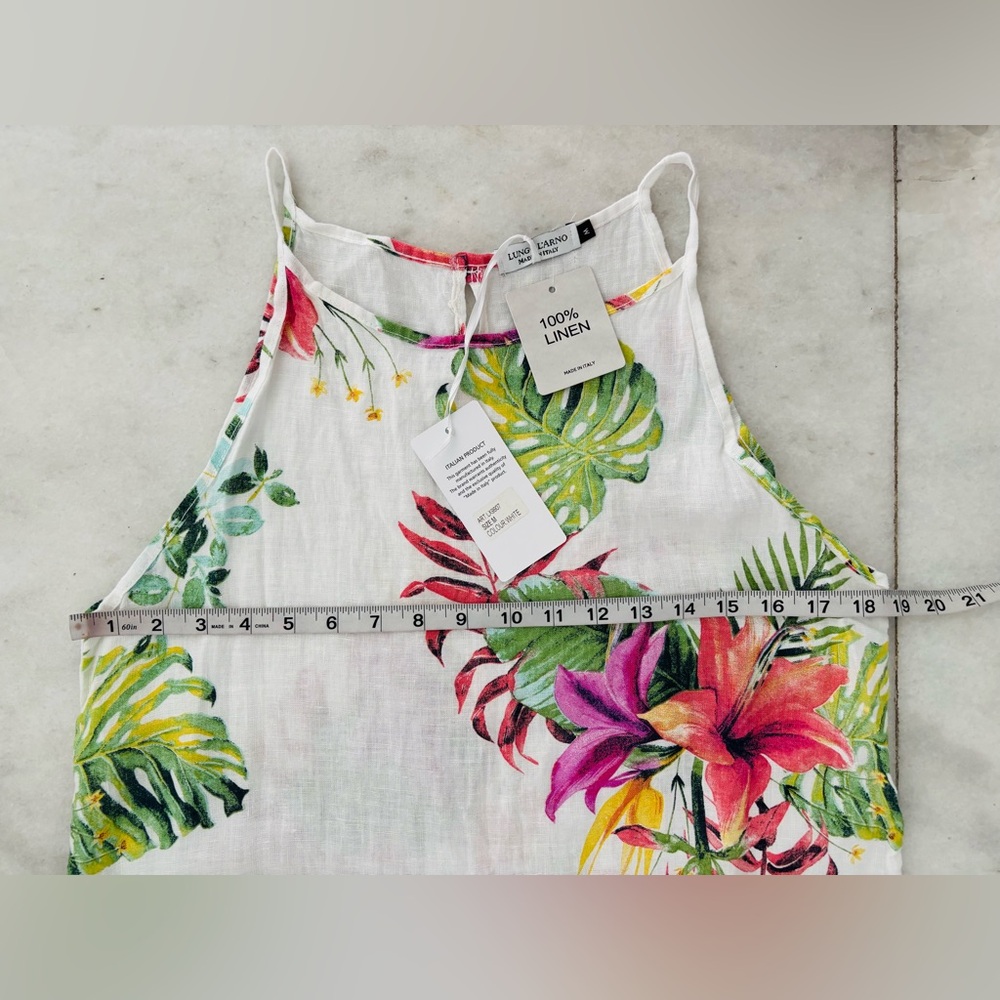 Lungo L’arno Dress Hawaiian Floral Linen Sleeveless Pockets M NWT Boho Italy - Picture 6 of 9
